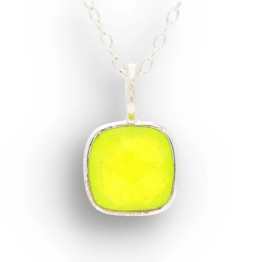 Lime Chalcedony Sterling Silver Necklace – Square Gemstone