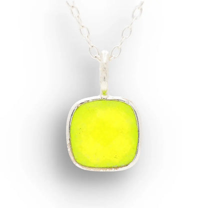 Lime Chalcedony Sterling Silver Necklace – Square Gemstone
