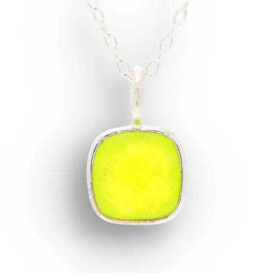 Lime Chalcedony Sterling Silver Necklace – Square Gemstone
