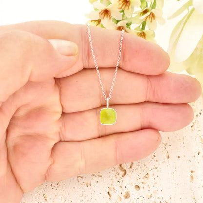 Lime Chalcedony Sterling Silver Necklace – Square Gemstone