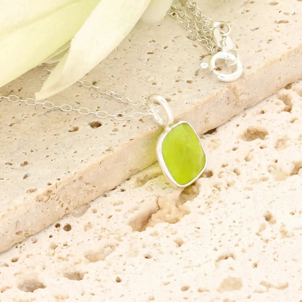 Lime Chalcedony Sterling Silver Necklace – Square Gemstone