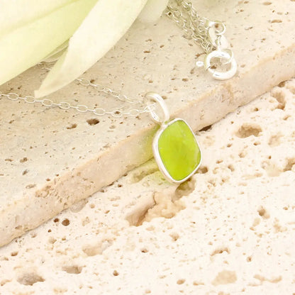 Lime Chalcedony Sterling Silver Necklace – Square Gemstone
