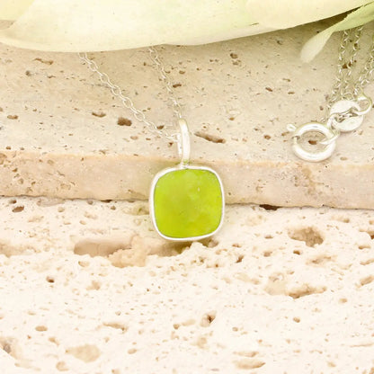 Lime Chalcedony Sterling Silver Necklace – Square Gemstone