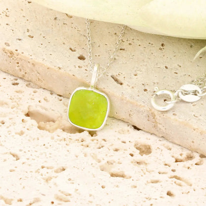 Lime Chalcedony Sterling Silver Necklace – Square Gemstone
