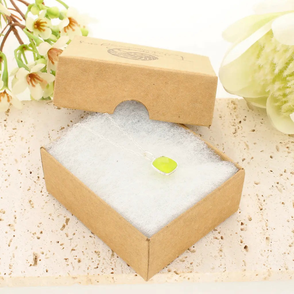 Lime Chalcedony Sterling Silver Necklace – Square Gemstone