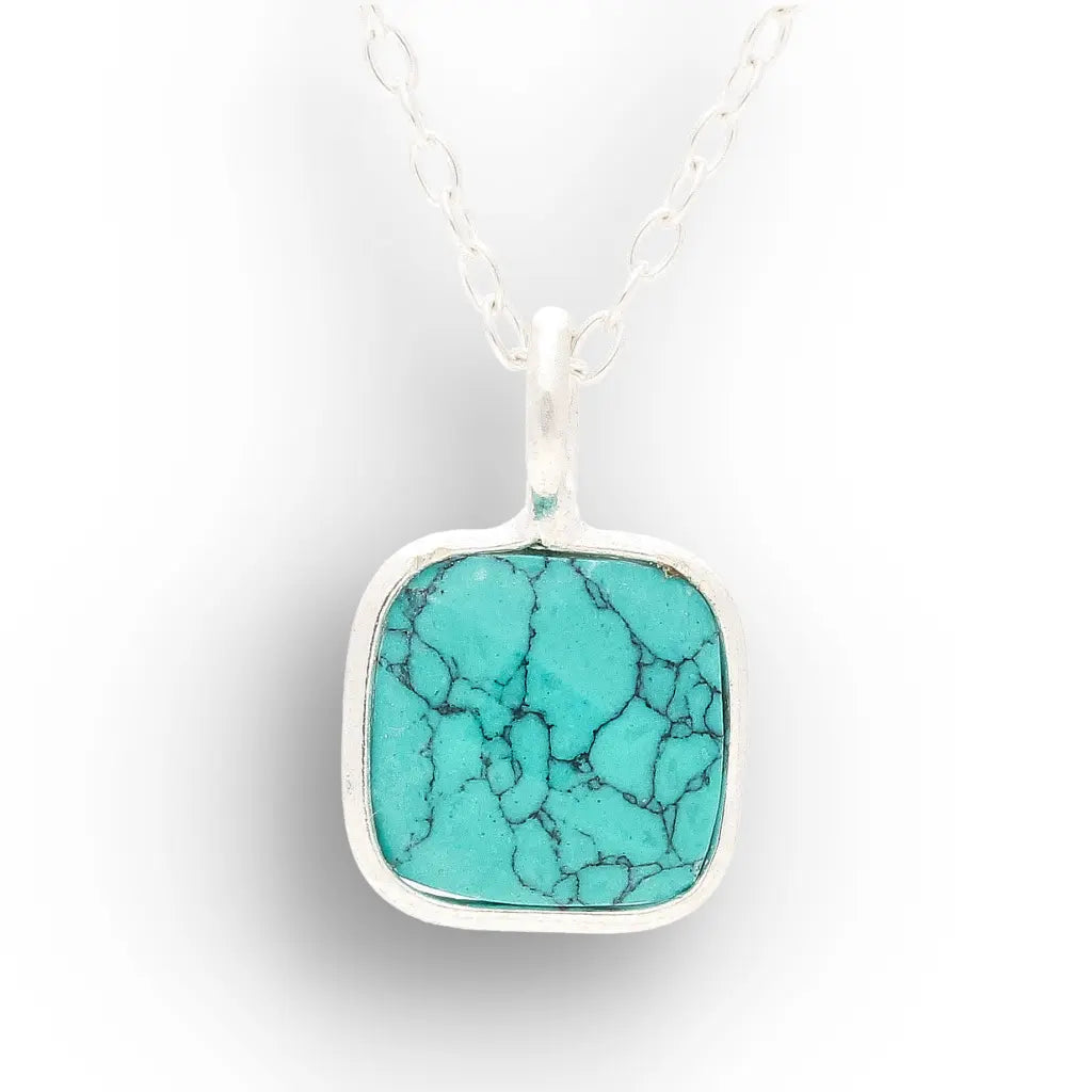 Turquoise Dyed Howlite Sterling Silver Necklace – Square