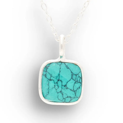 Turquoise Dyed Howlite Sterling Silver Necklace – Square