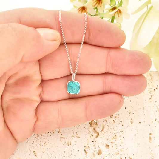 Turquoise Dyed Howlite Sterling Silver Necklace – Square