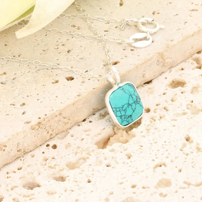 Turquoise Dyed Howlite Sterling Silver Necklace – Square