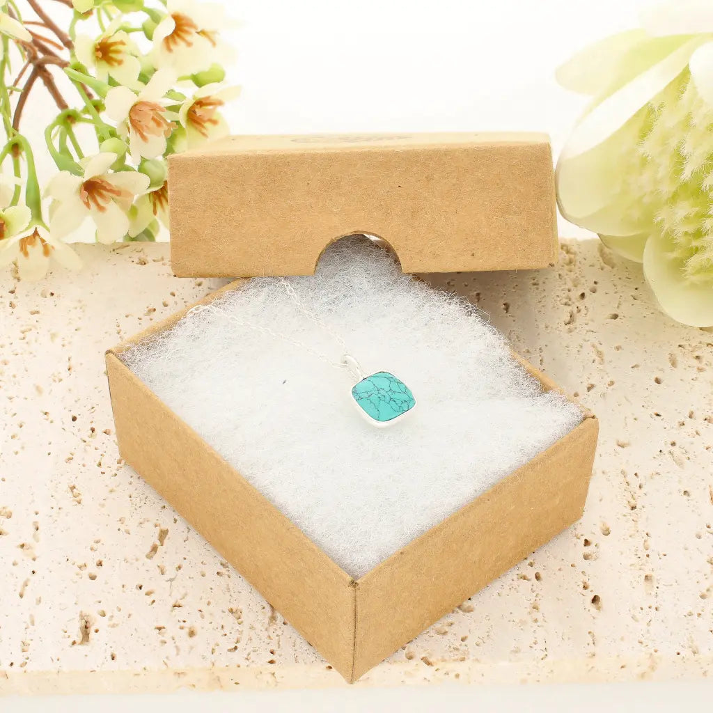 Turquoise Dyed Howlite Sterling Silver Necklace – Square