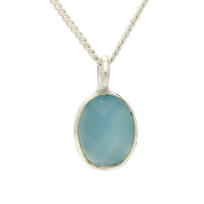 Faceted Oval Blue Onyx Sterling Silver Necklace - Bold Strength