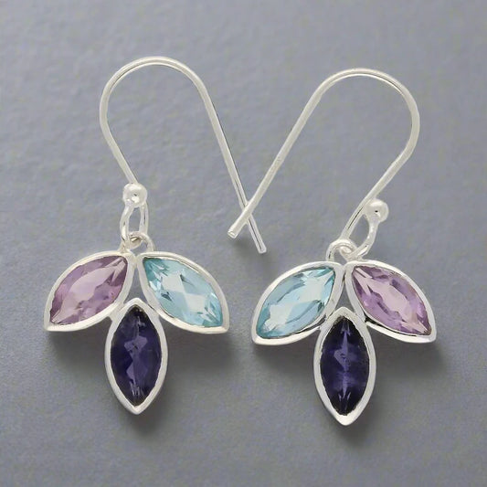 Get your Shimmering Leaf: Amethyst, Blue Topaz & Iolite Earrings online now or in store at Forever Gems in Franschhoek, South Africa