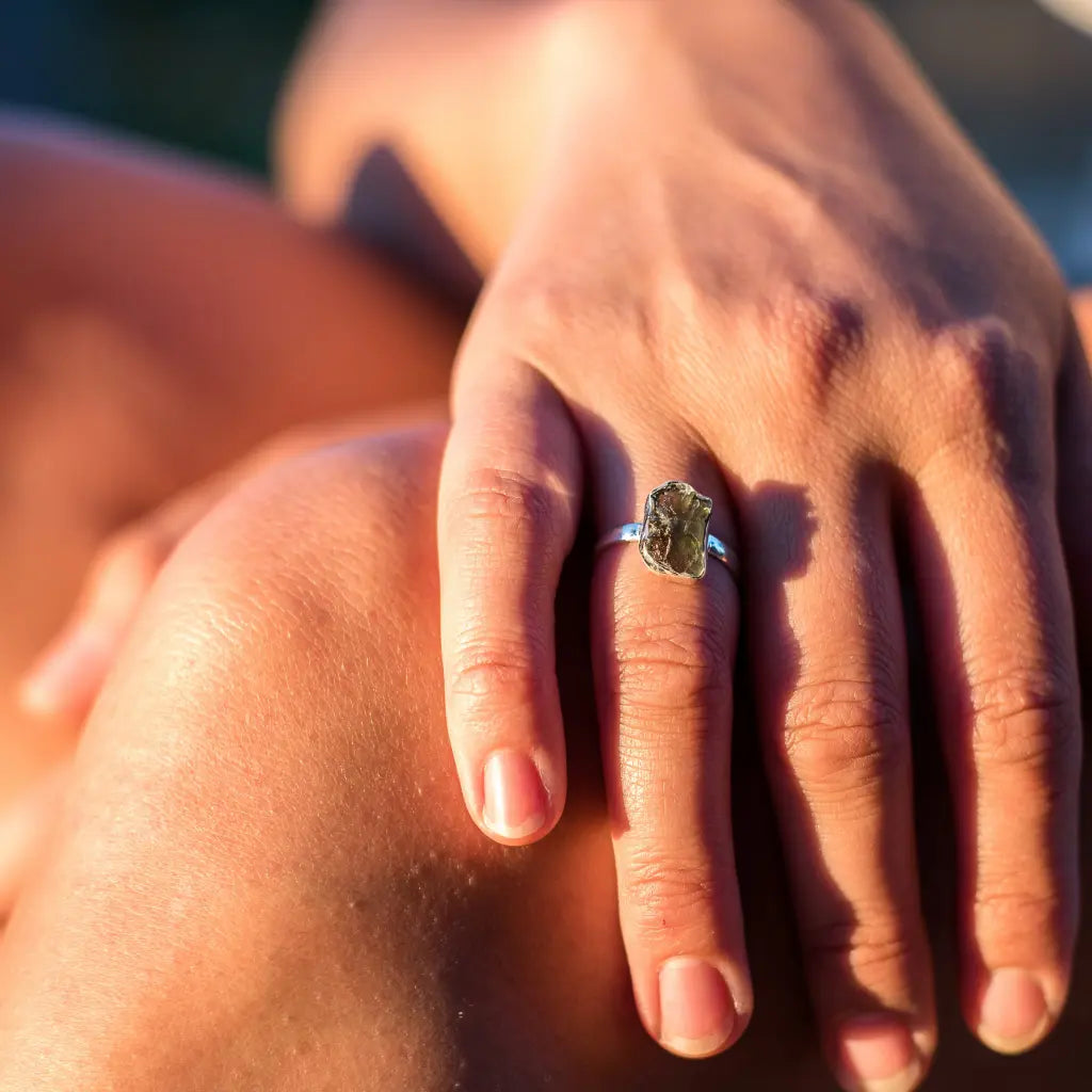Get your Moldavite Cosmic Embrace – Sterling Silver Ring online now or in store at Forever Gems in Franschhoek, South Africa