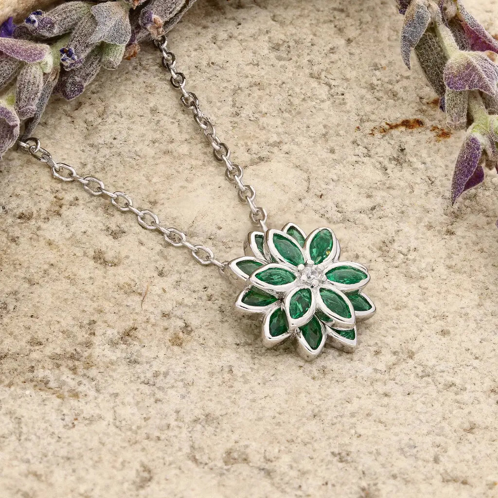 Get your Inspired by Nature: Elegant Green CZ Sterling Silver Flower Necklace online now or in store at Forever Gems in Franschhoek, South Africa