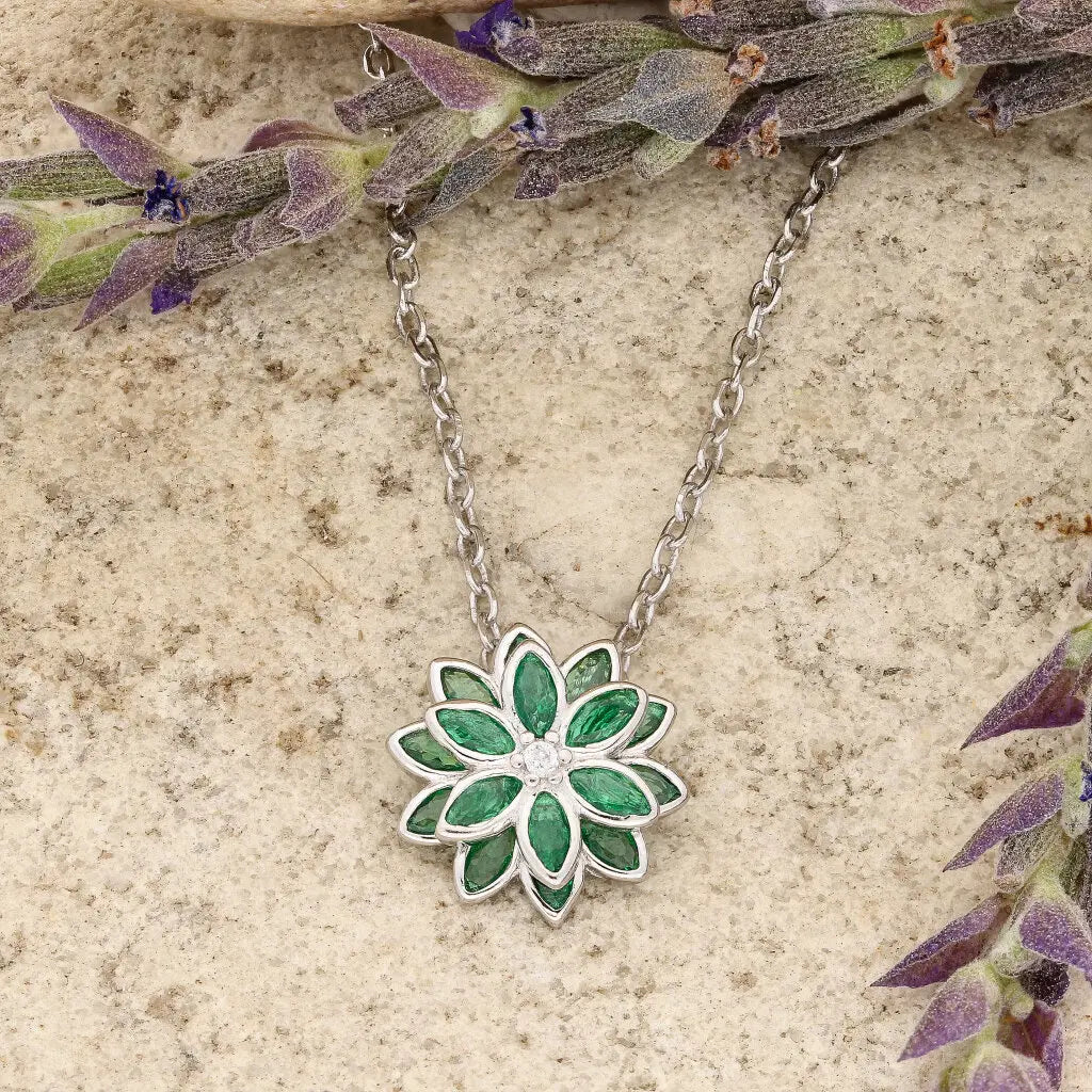 Get your Inspired by Nature: Elegant Green CZ Sterling Silver Flower Necklace online now or in store at Forever Gems in Franschhoek, South Africa