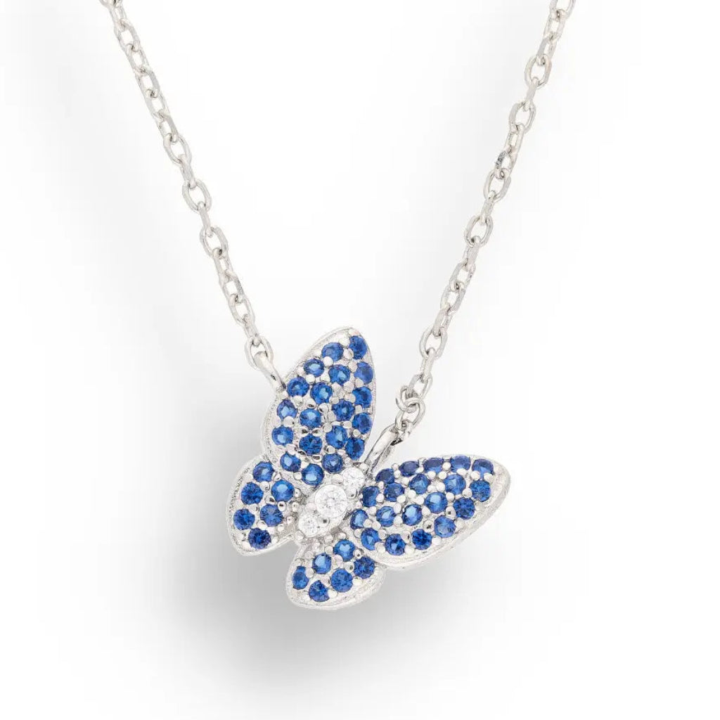 Get your Delicate Sterling Silver Butterfly Necklace with Brilliant Blue CZ Stones online now or in store at Forever Gems in Franschhoek, South Africa