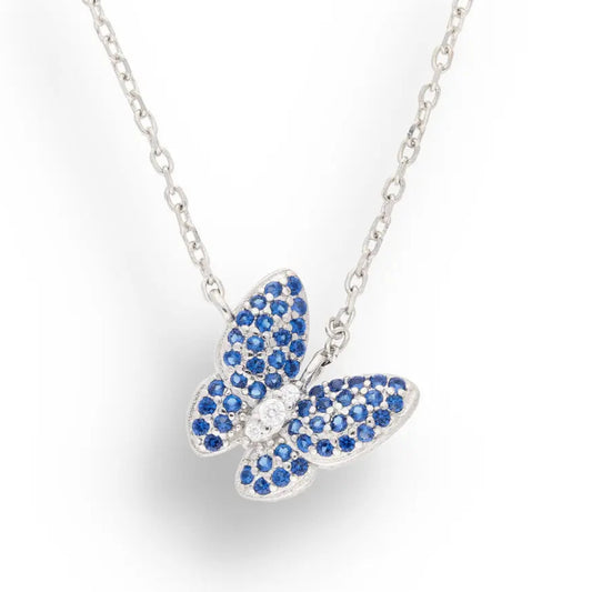 Get your Delicate Sterling Silver Butterfly Necklace with Brilliant Blue CZ Stones online now or in store at Forever Gems in Franschhoek, South Africa