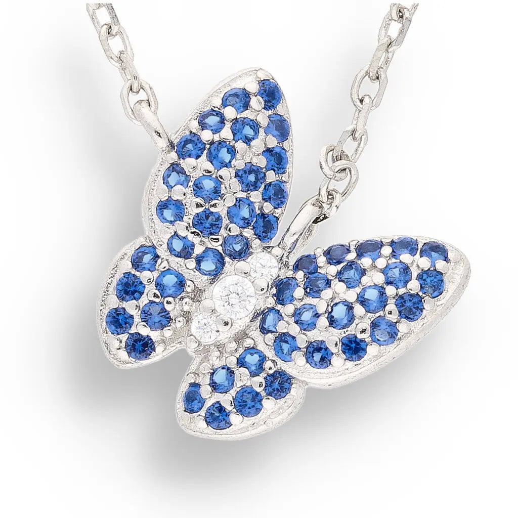 Get your Delicate Sterling Silver Butterfly Necklace with Brilliant Blue CZ Stones online now or in store at Forever Gems in Franschhoek, South Africa