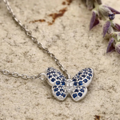 Get your Delicate Sterling Silver Butterfly Necklace with Brilliant Blue CZ Stones online now or in store at Forever Gems in Franschhoek, South Africa