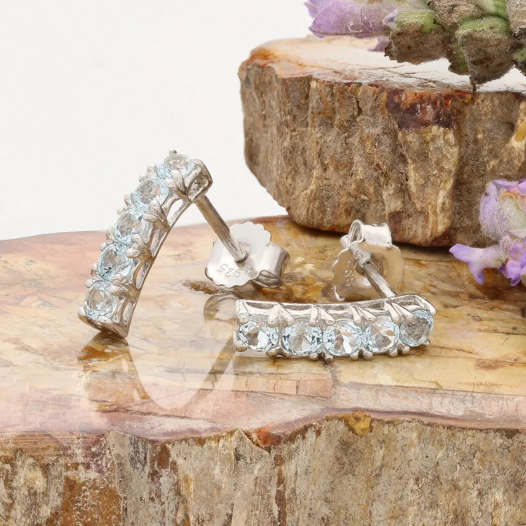 Get your Natural Blue Topaz Bar Stud Earrings - 925 Sterling Silver online now or in store at Forever Gems in Franschhoek, South Africa