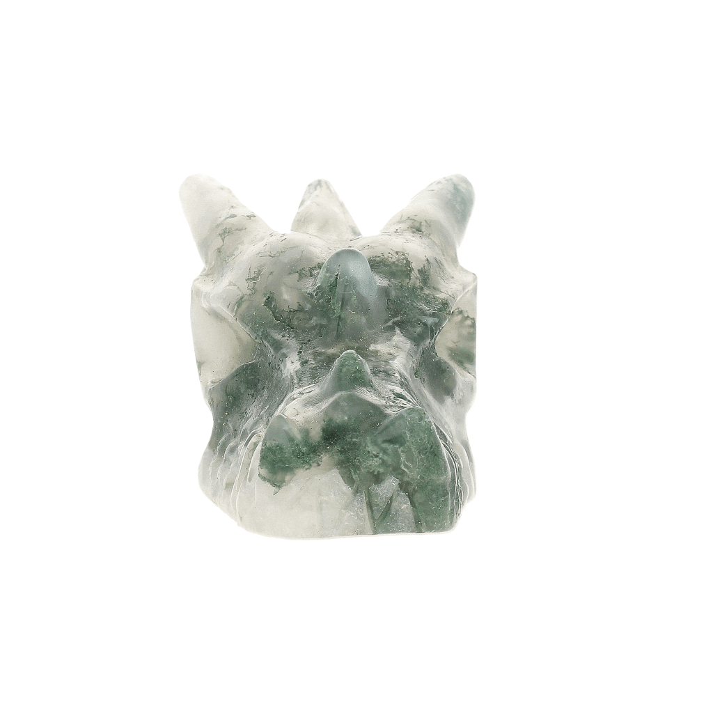 Moss Agate Dragon Carving with Natural Green Inclusions