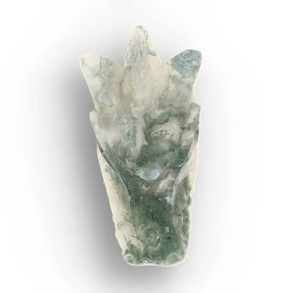 Moss Agate Dragon Carving with Natural Green Inclusions