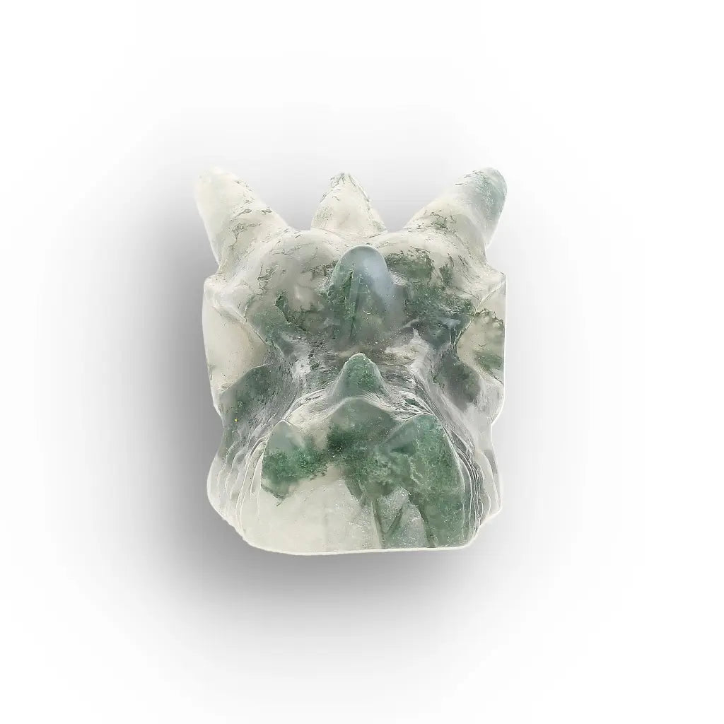 Moss Agate Dragon Carving with Natural Green Inclusions