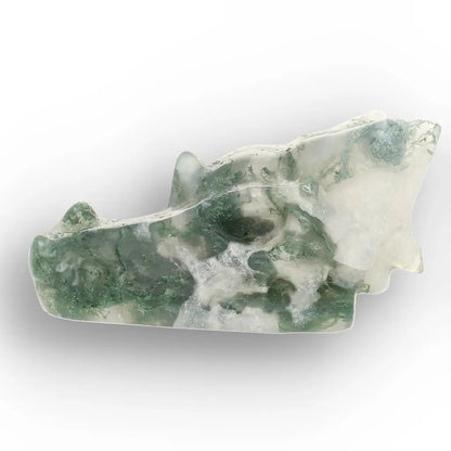 Moss Agate Dragon Carving with Natural Green Inclusions