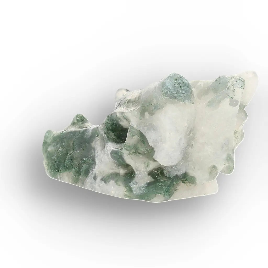 Moss Agate Dragon Carving with Natural Green Inclusions