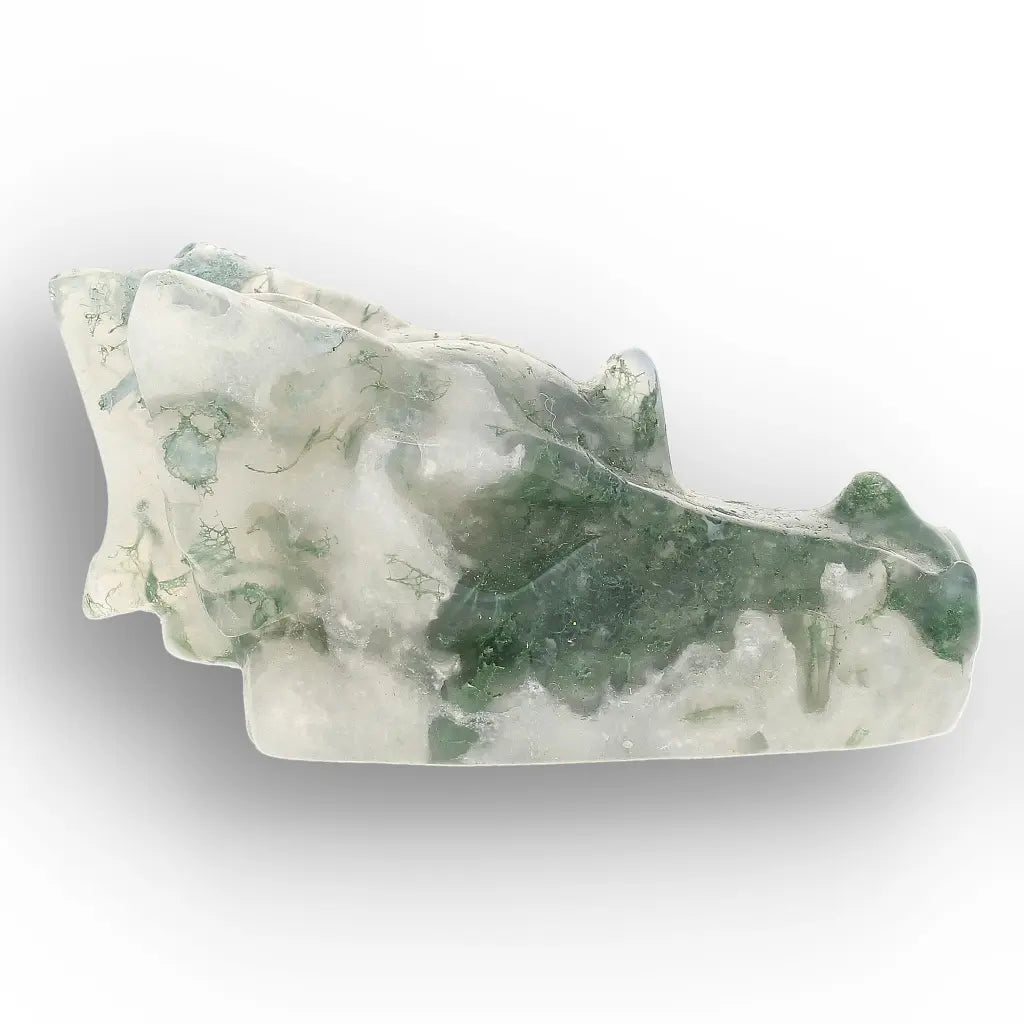 Moss Agate Dragon Carving with Natural Green Inclusions