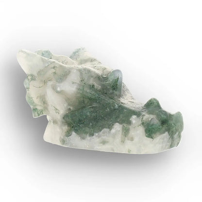 Moss Agate Dragon Carving with Natural Green Inclusions