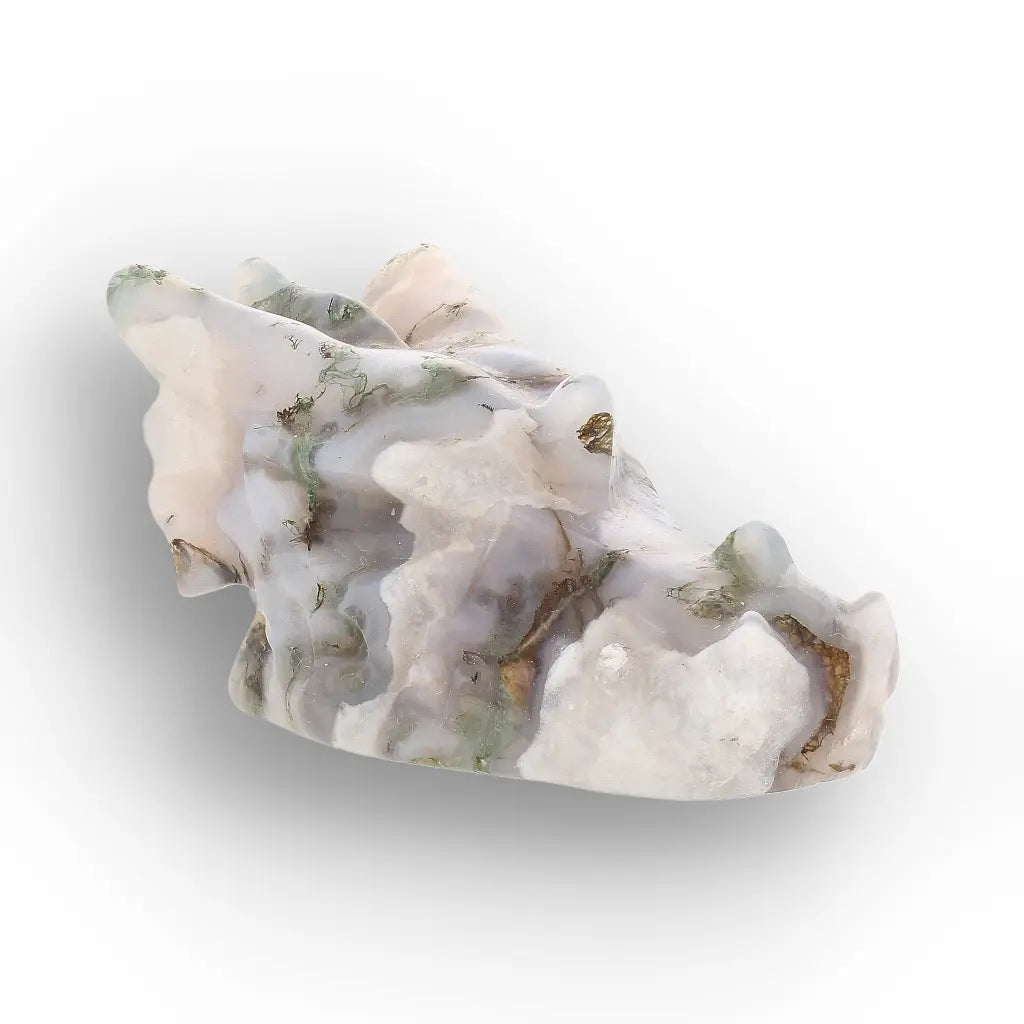 Moss Agate Dragon Carving with Natural Green Inclusions