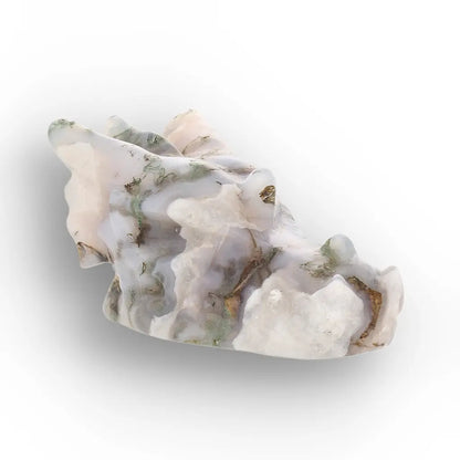 Moss Agate Dragon Carving with Natural Green Inclusions
