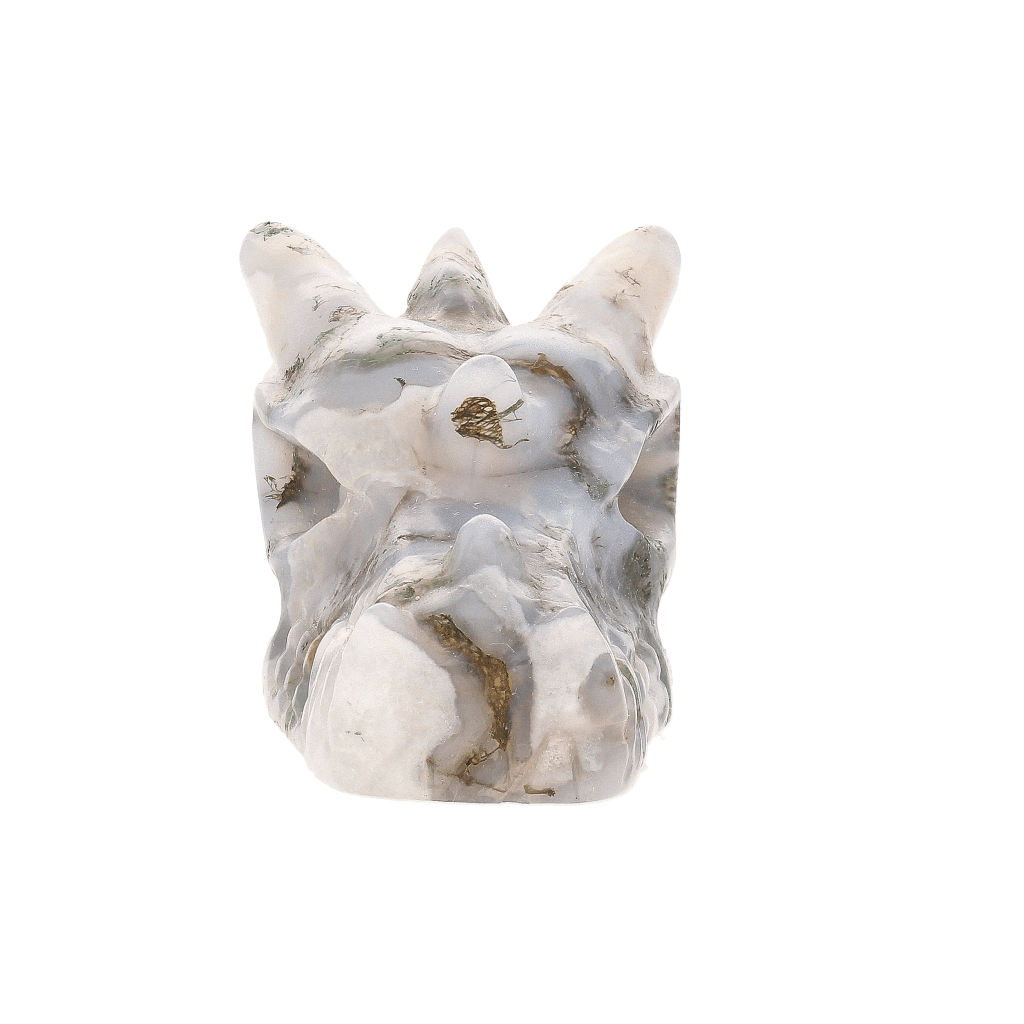 Moss Agate Dragon Carving with Natural Green Inclusions