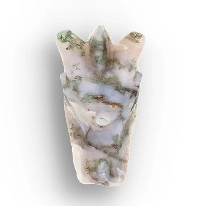 Moss Agate Dragon Carving with Natural Green Inclusions