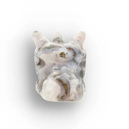 Moss Agate Dragon Carving with Natural Green Inclusions