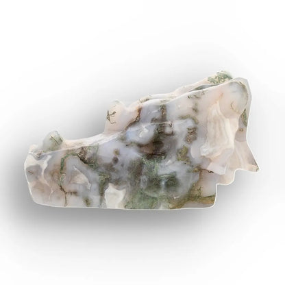 Moss Agate Dragon Carving with Natural Green Inclusions