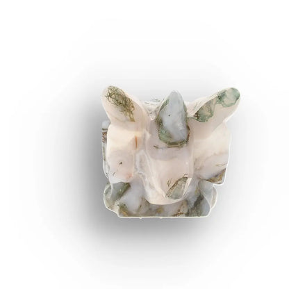 Moss Agate Dragon Carving with Natural Green Inclusions
