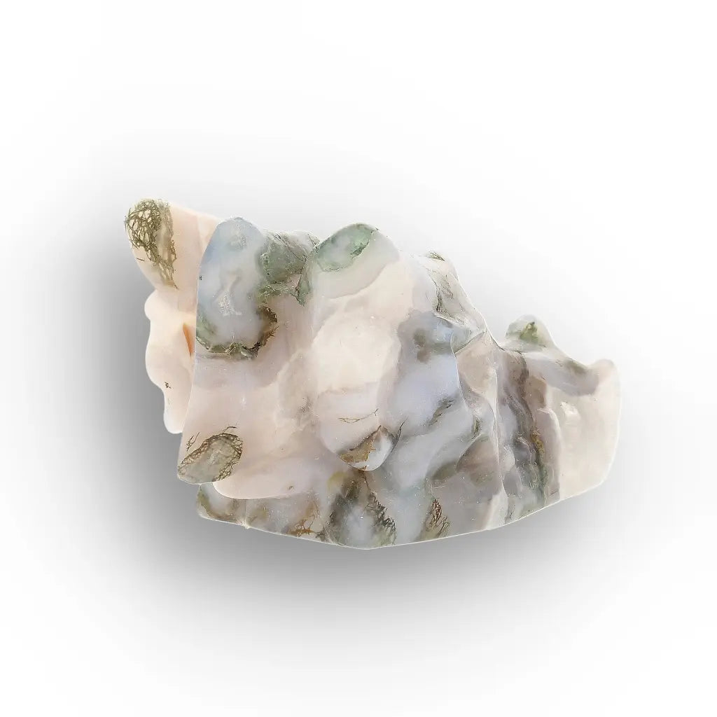 Moss Agate Dragon Carving with Natural Green Inclusions