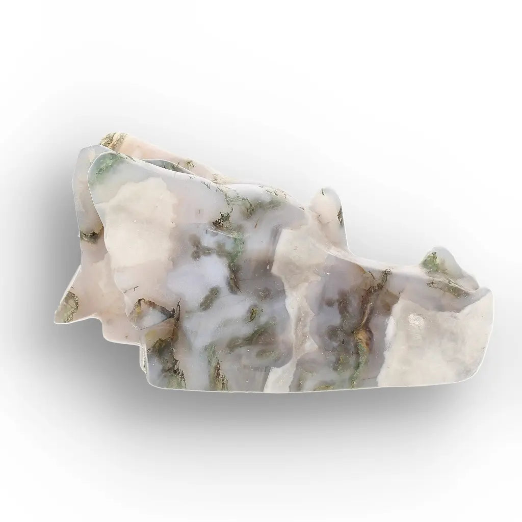 Moss Agate Dragon Carving with Natural Green Inclusions