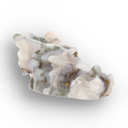 Moss Agate Dragon Carving with Natural Green Inclusions