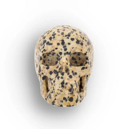 Get your Dalmatian Jasper Skull Carving – Grounding & Joy Crystal Skull online now or in store at Forever Gems in Franschhoek, South Africa