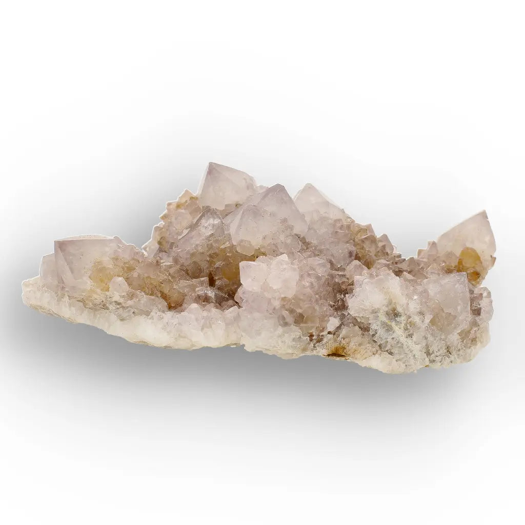 Iron-Rich Spirit Quartz Plate with Peachy Amethyst Points