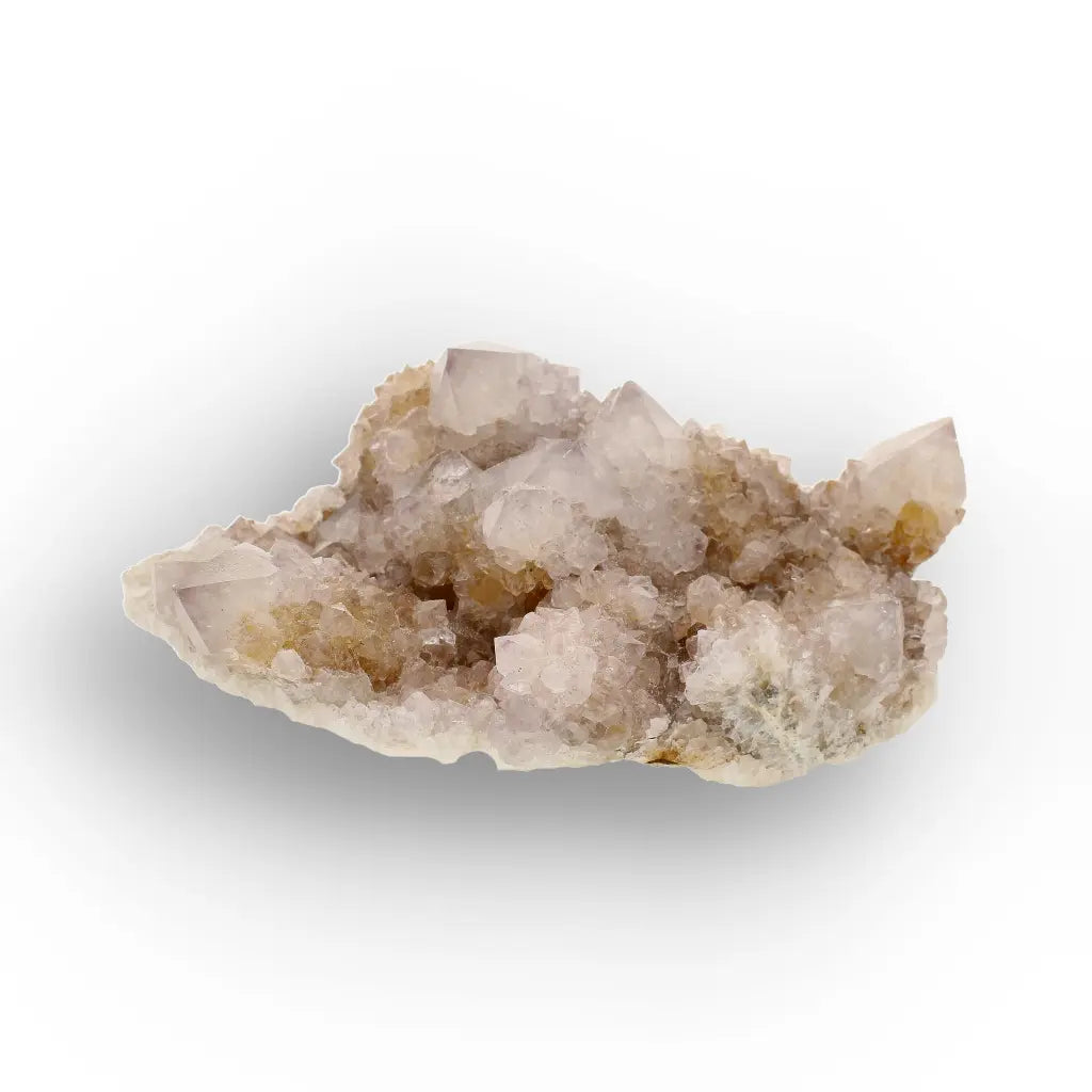 Iron-Rich Spirit Quartz Plate with Peachy Amethyst Points