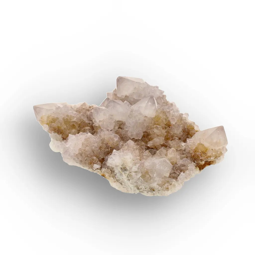 Iron-Rich Spirit Quartz Plate with Peachy Amethyst Points