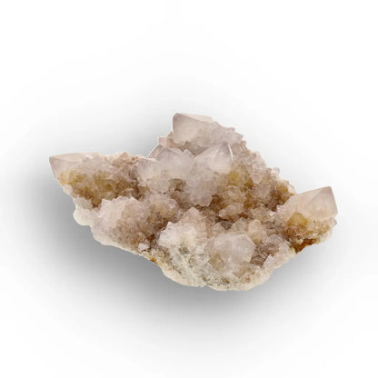 Iron-Rich Spirit Quartz Plate with Peachy Amethyst Points