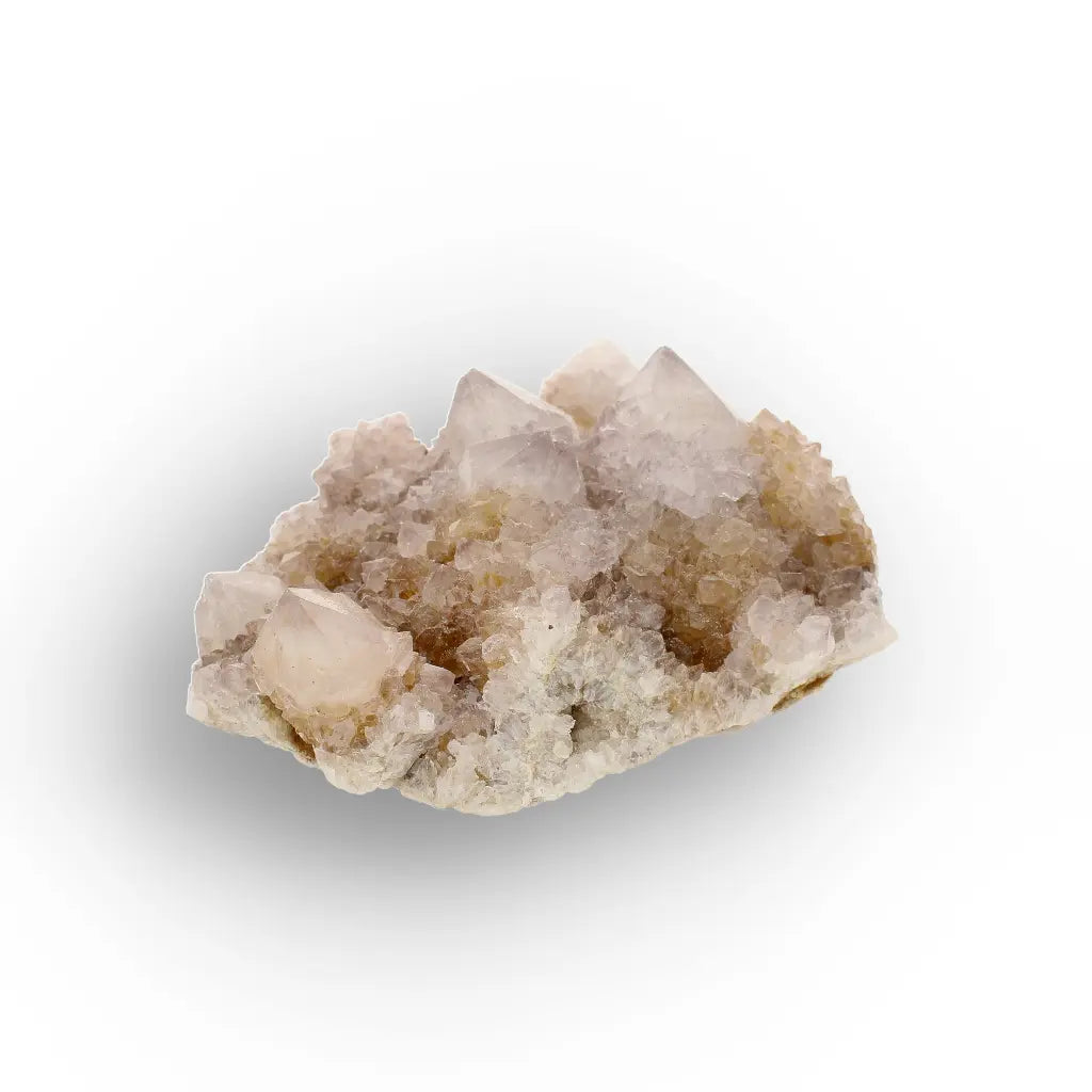 Iron-Rich Spirit Quartz Plate with Peachy Amethyst Points