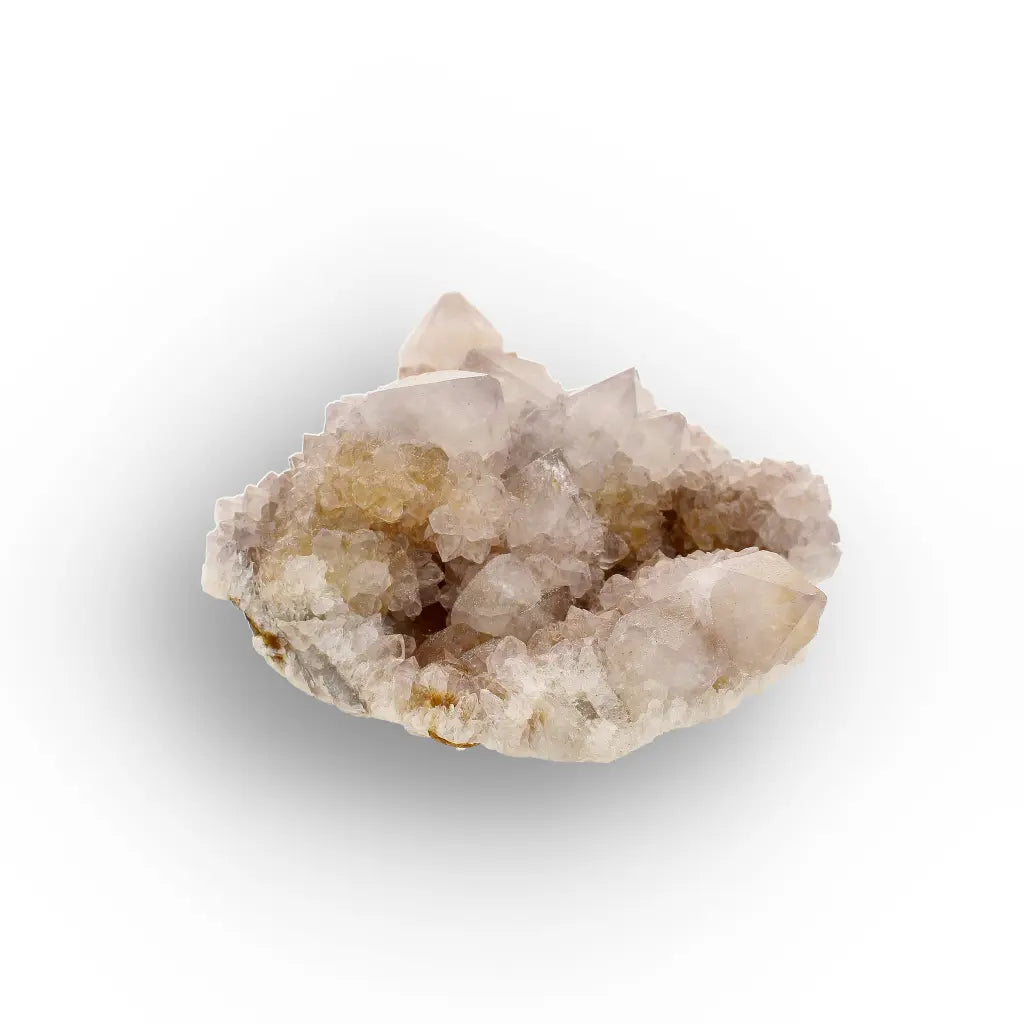 Iron-Rich Spirit Quartz Plate with Peachy Amethyst Points
