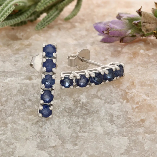 Get your Natural Blue Sapphire Five-Stone Bar Stud Earrings in 925 Sterling Silve online now or in store at Forever Gems in Franschhoek, South Africa