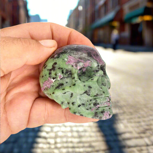 Buy your Skull of Vitality: Ruby Zoisite Crystal Creation online now or in store at Forever Gems in Franschhoek, South Africa